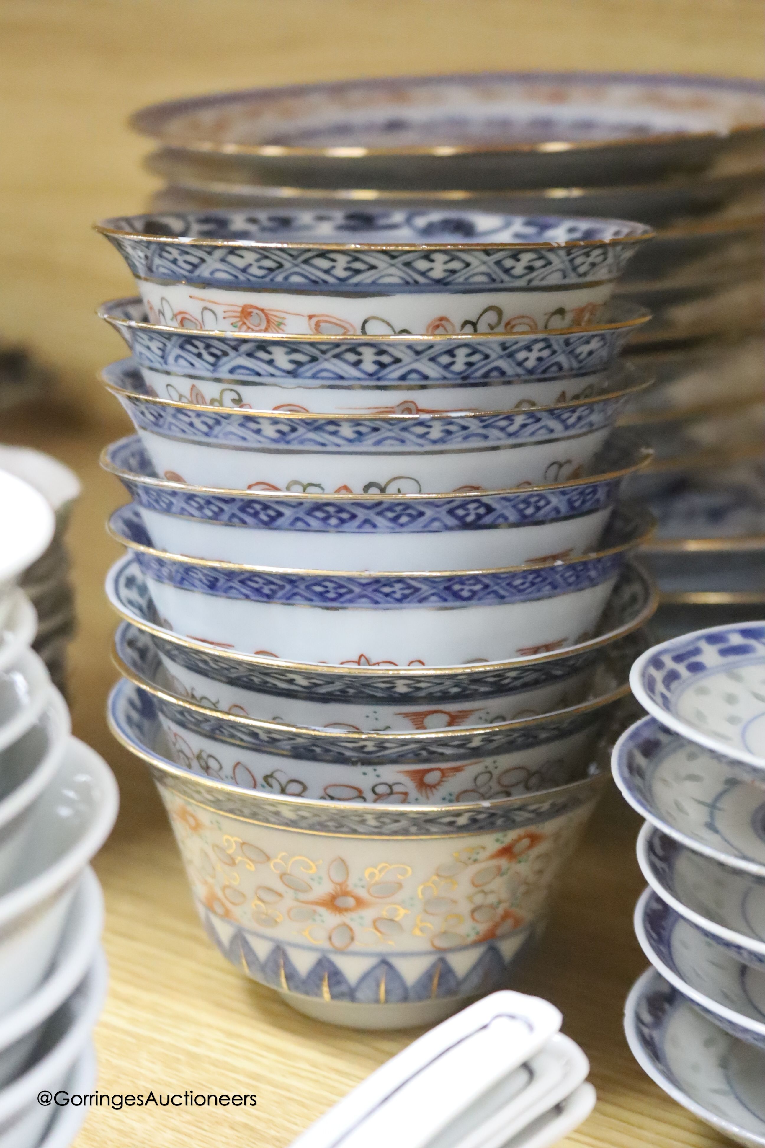 A group of Chinese famille rose bowls and 'dragon' rice supper wares